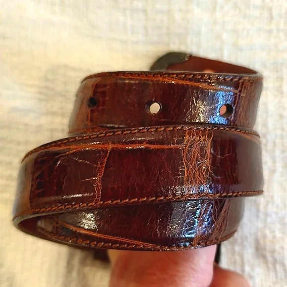 VTG Ralph Lauren Genuine Alligator Belt Sterling Silver 1985 Brown 26 - Picture 6 of 16